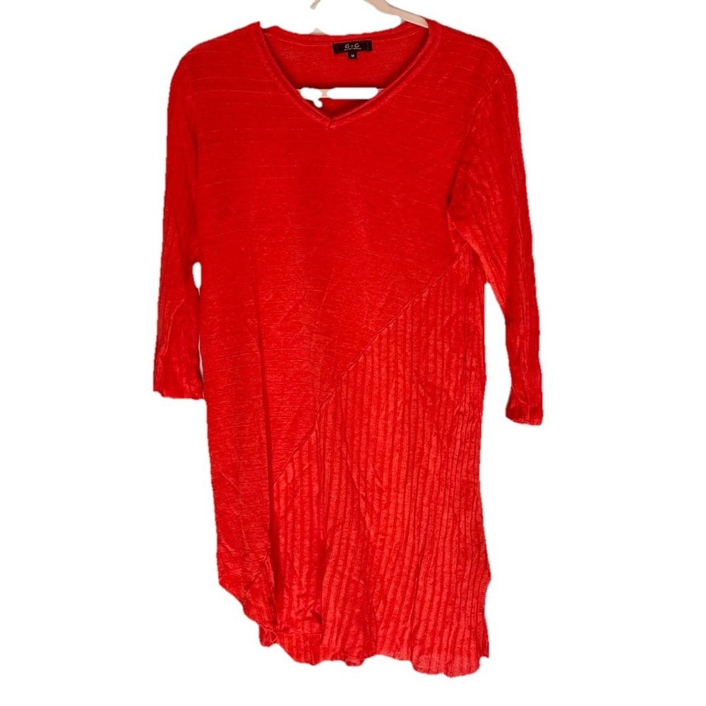 G9C United Knitwear Tunic Sweater Orange Textured Knit M Linen Asymmetric